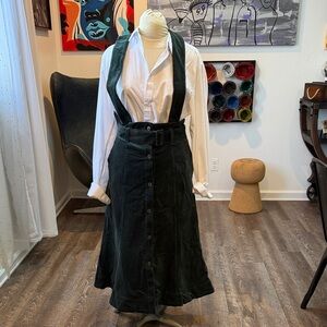 Maeve Forest Green Corduroy Skirt with Suspenders